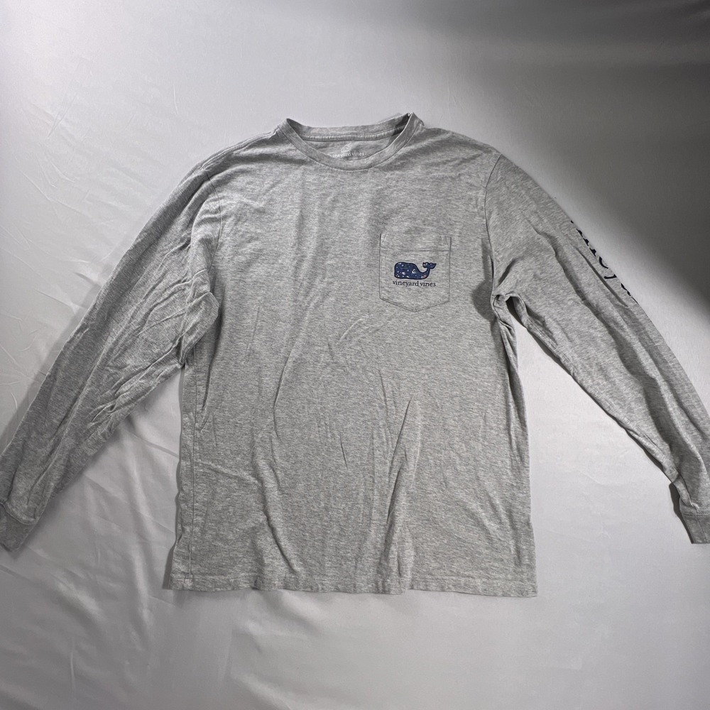 Vineyard Vines Unisex Medium Gray Christmas Long Sleeve Holiday Shirt 100% Cotto - Picture 2 of 8